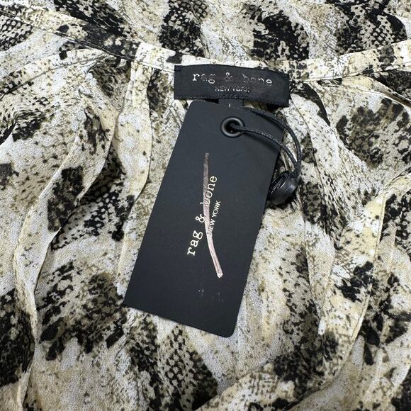 Rag & Bone NWT Yuni Snake Print Blouse Light Green Size L Long Sleeve Sheer - Picture 8 of 11